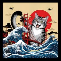 Catzilla Attacking Golden Gate Bridge Funny Cat Design 16 in Basic Backpack