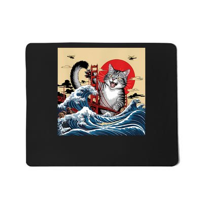 Catzilla Attacking Golden Gate Bridge Funny Cat Design Mousepad