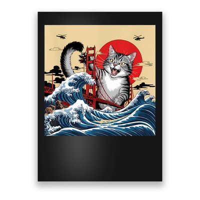 Catzilla Attacking Golden Gate Bridge Funny Cat Design Poster