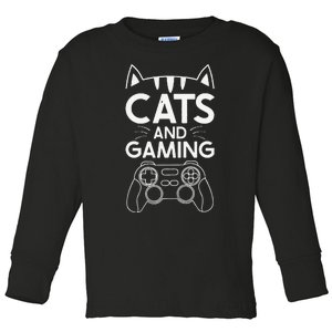 Cats And Gaming Funny Cat Lover Gaming Gift Gamer Toddler Long Sleeve Shirt