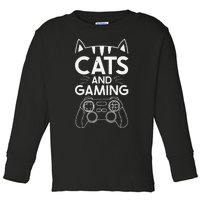 Cats And Gaming Funny Cat Lover Gaming Gift Gamer Toddler Long Sleeve Shirt