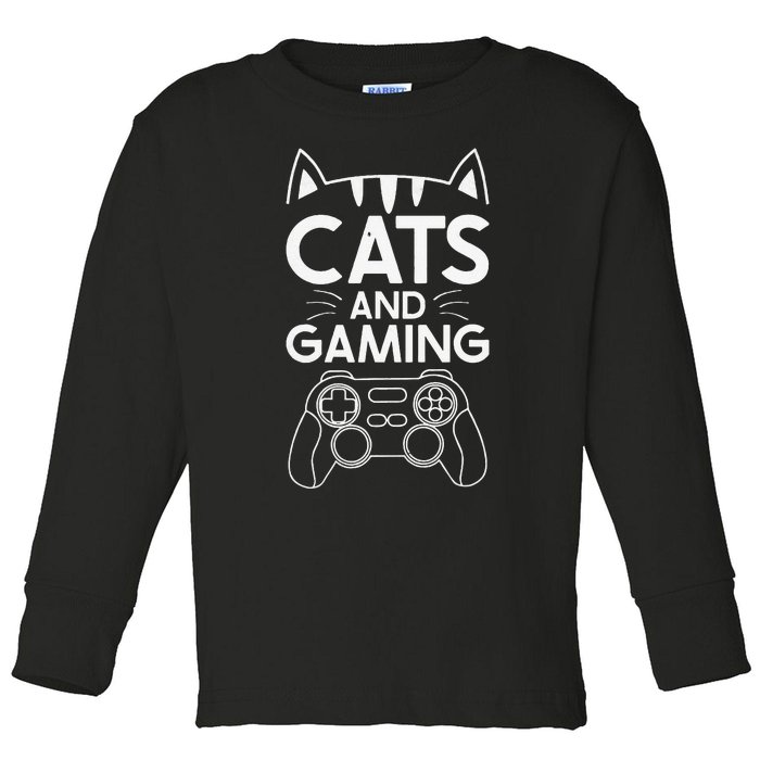 Cats And Gaming Funny Cat Lover Gaming Gift Gamer Toddler Long Sleeve Shirt