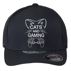 Cats And Gaming Funny Cat Lover Gaming Gift Gamer Flexfit Unipanel Trucker Cap