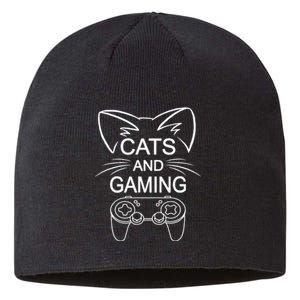 Cats And Gaming Funny Cat Lover Gaming Gift Gamer Sustainable Beanie