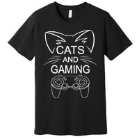 Cats And Gaming Funny Cat Lover Gaming Gift Gamer Premium T-Shirt