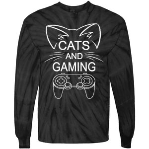 Cats And Gaming Funny Cat Lover Gaming Gift Gamer Tie-Dye Long Sleeve Shirt