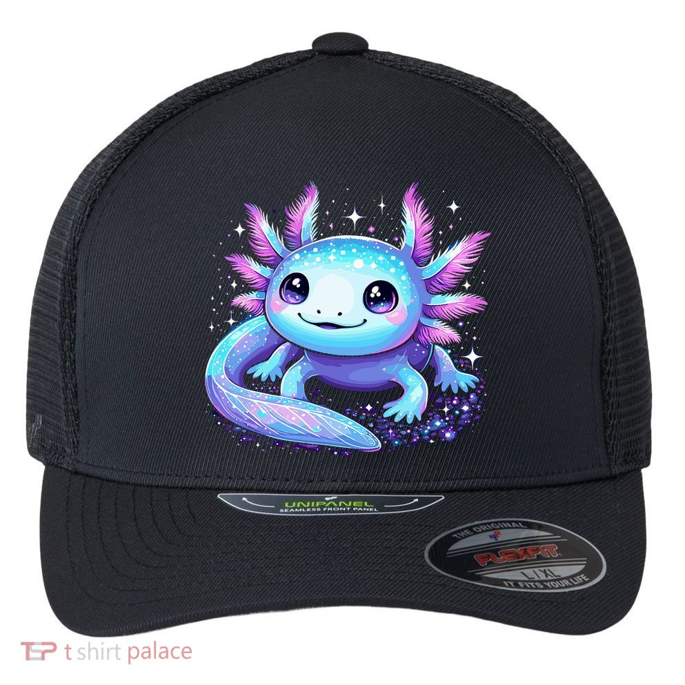 Cute Axolotl Galaxy Rainbow Colorful Axolotl Flexfit Unipanel Trucker Cap