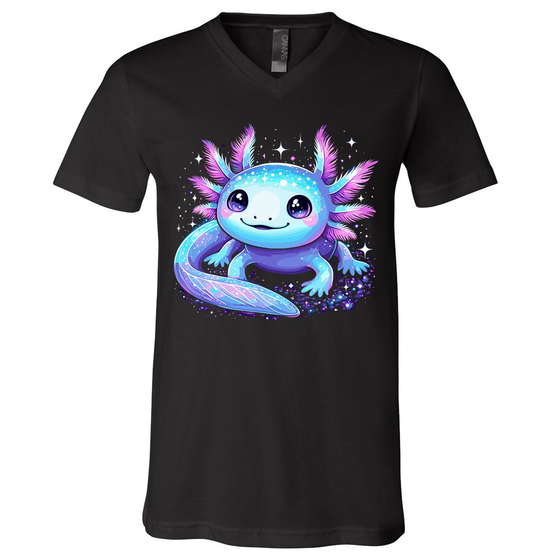 Cute Axolotl Galaxy Rainbow Colorful Axolotl V-Neck T-Shirt