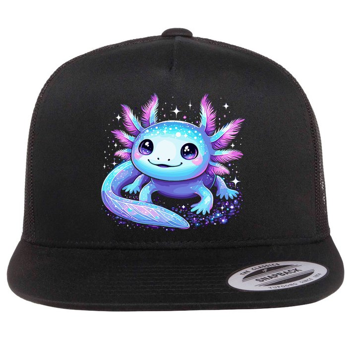 Cute Axolotl Galaxy Rainbow Colorful Axolotl Flatbill Hat