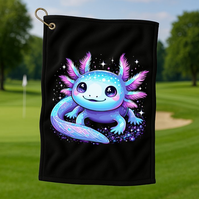 Cute Axolotl Galaxy Rainbow Colorful Axolotl Golf Towel