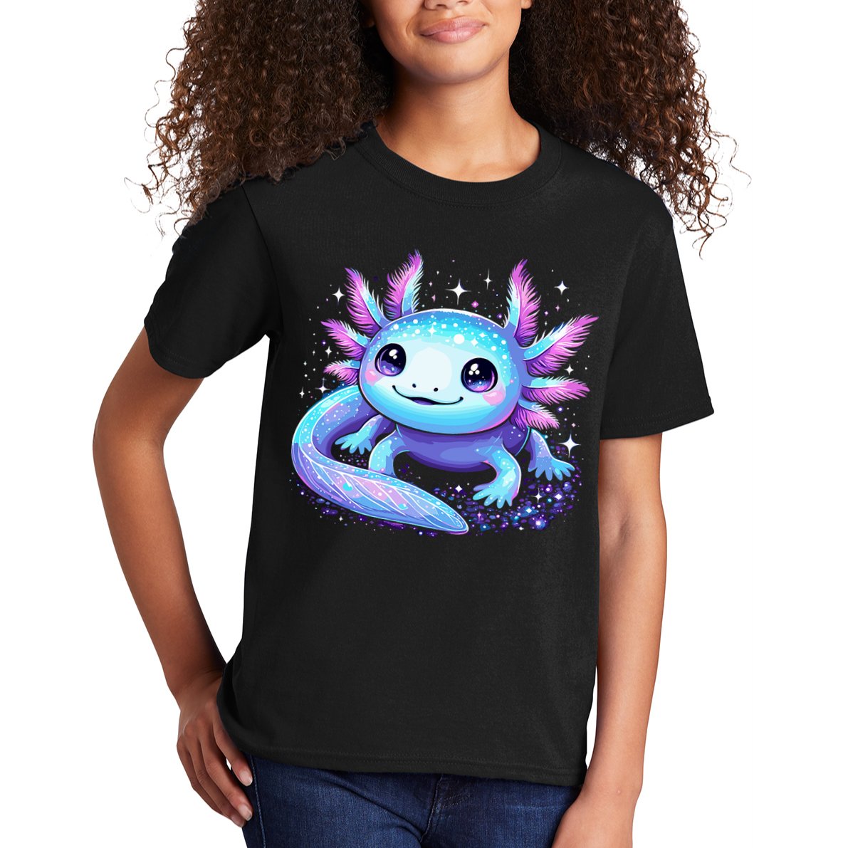 Cute Axolotl Galaxy Rainbow Colorful Axolotl Kids T-Shirt