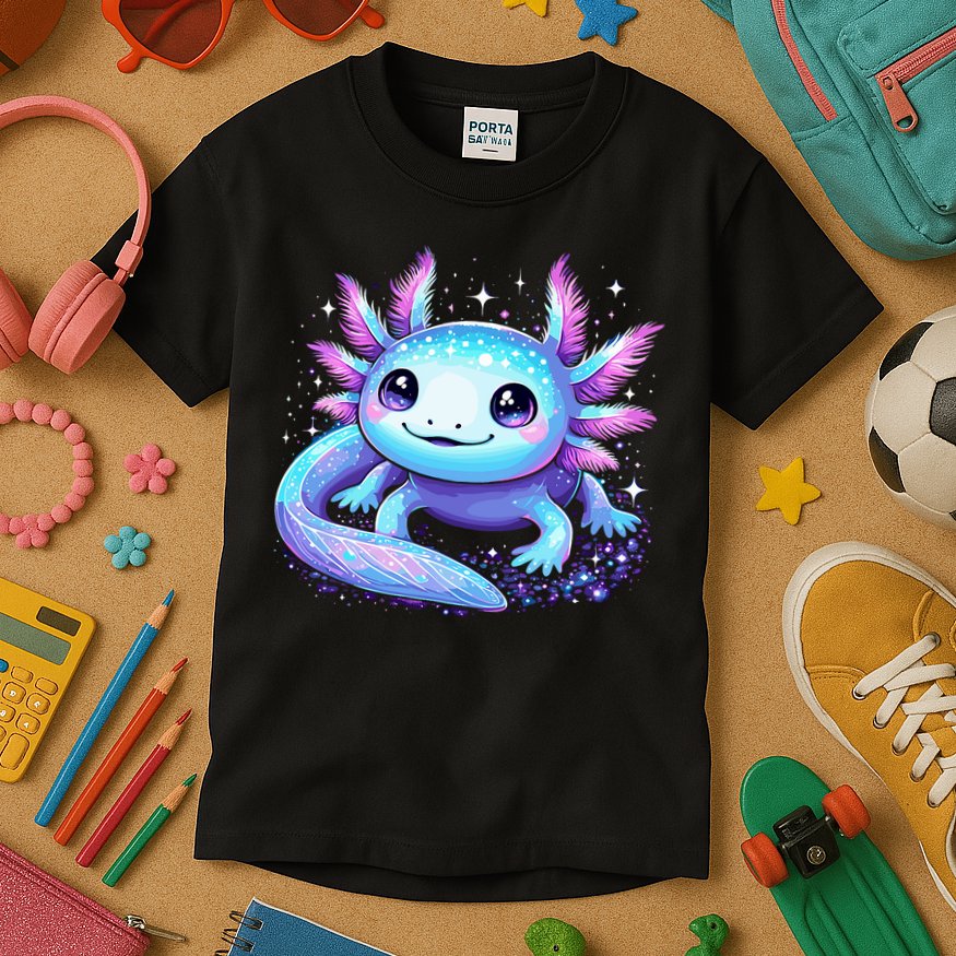 Cute Axolotl Galaxy Rainbow Colorful Axolotl Kids T-Shirt