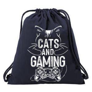 Cats And Gaming Funny For Gamer, Cat Lover, Cat Mom, Cat Dad Drawstring Bag