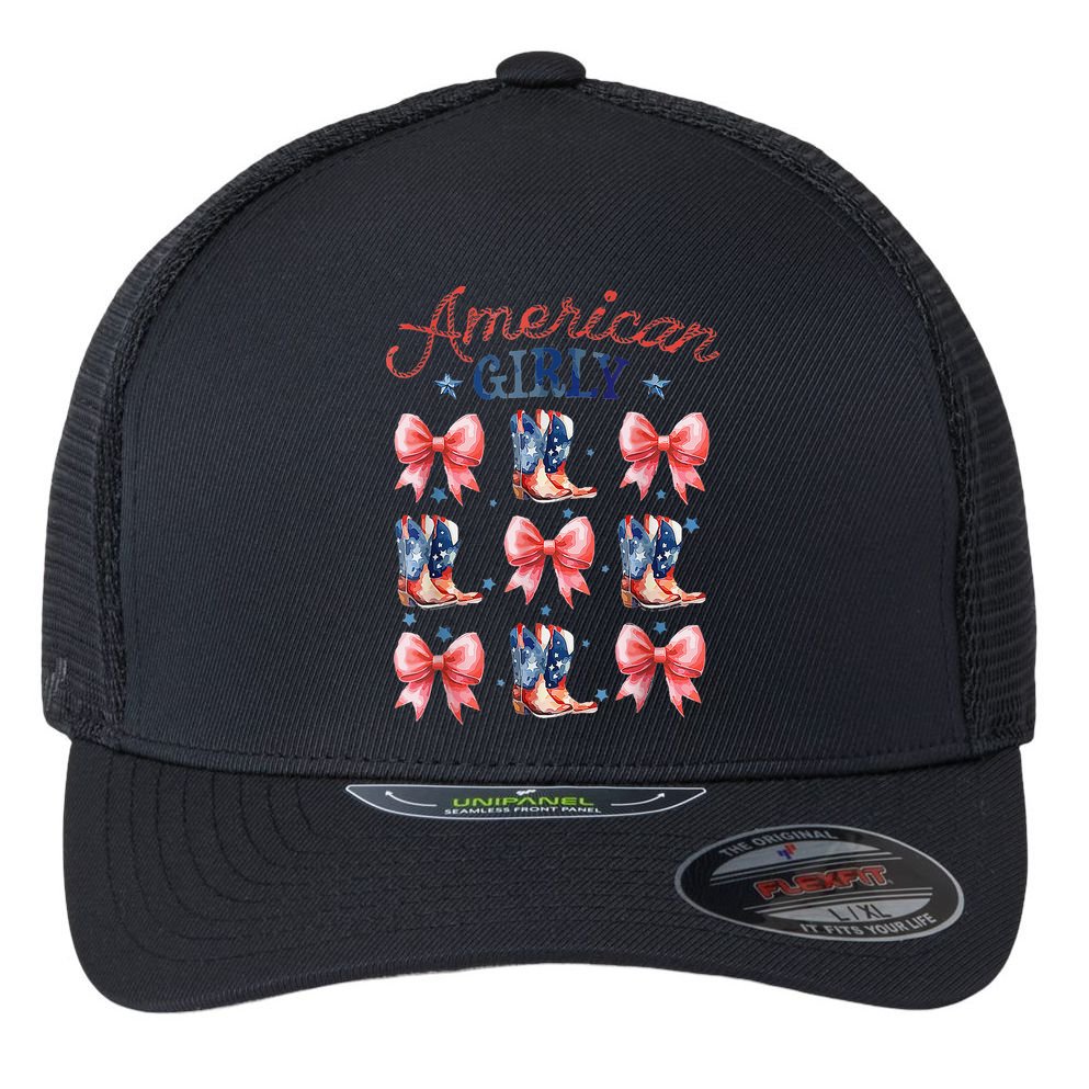 Coquette American Girly 4th Of July Western Cowgirl Boot Flexfit Unipanel Trucker Cap