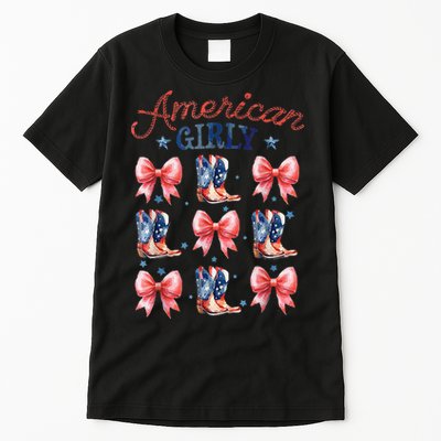 Coquette American Girly 4th Of July Western Cowgirl Boot Tall T-Shirt
