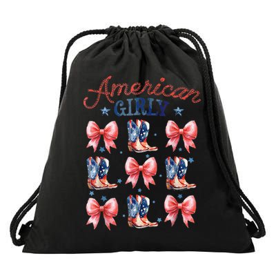 Coquette American Girly 4th Of July Western Cowgirl Boot Drawstring Bag