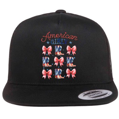 Coquette American Girly 4th Of July Western Cowgirl Boot Flat Bill Trucker Hat