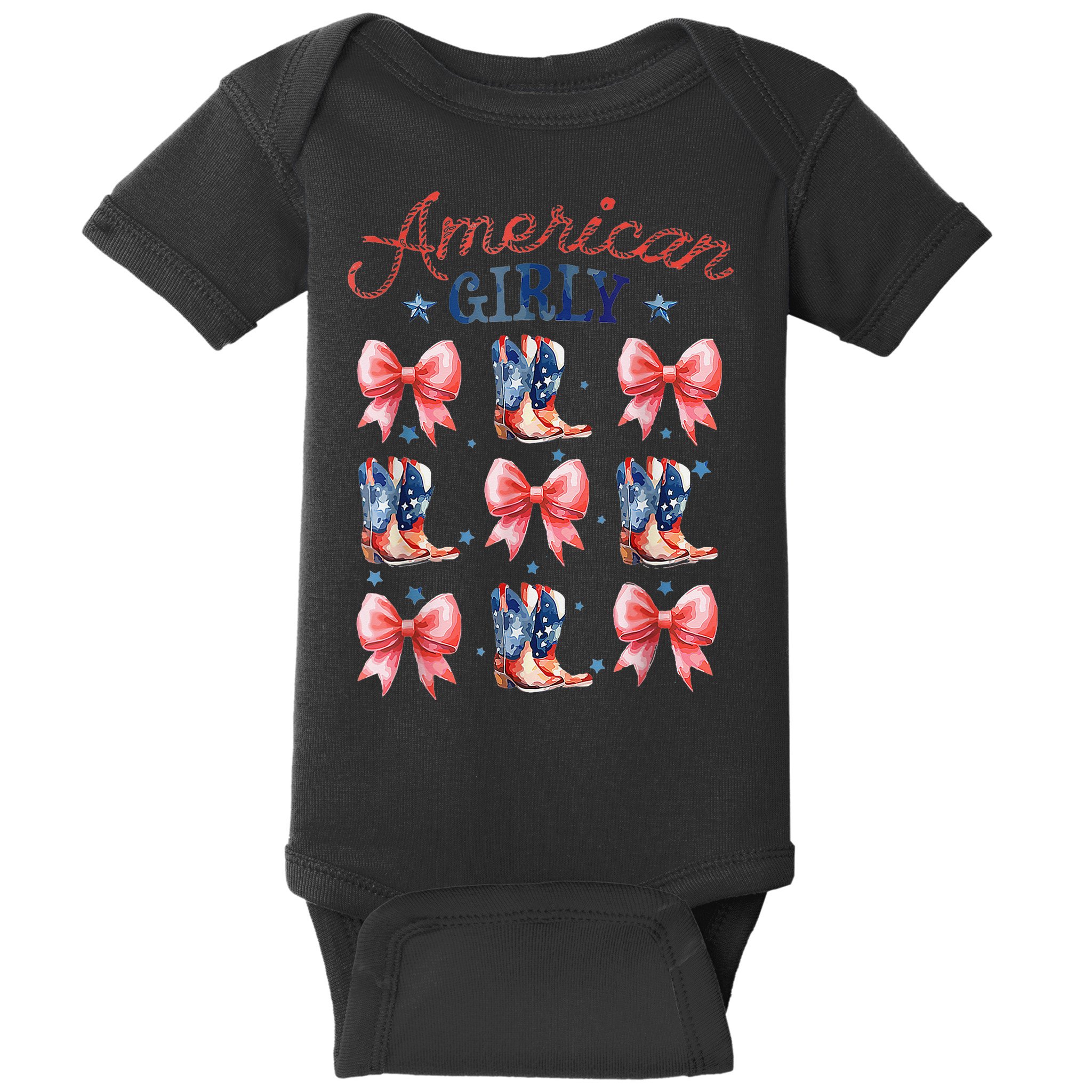 Coquette American Girly 4th Of July Western Cowgirl Boot Baby Bodysuit