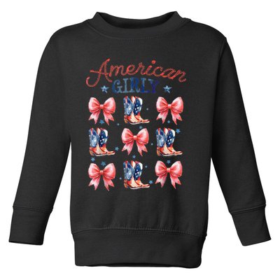 Coquette American Girly 4th Of July Western Cowgirl Boot Toddler Sweatshirt