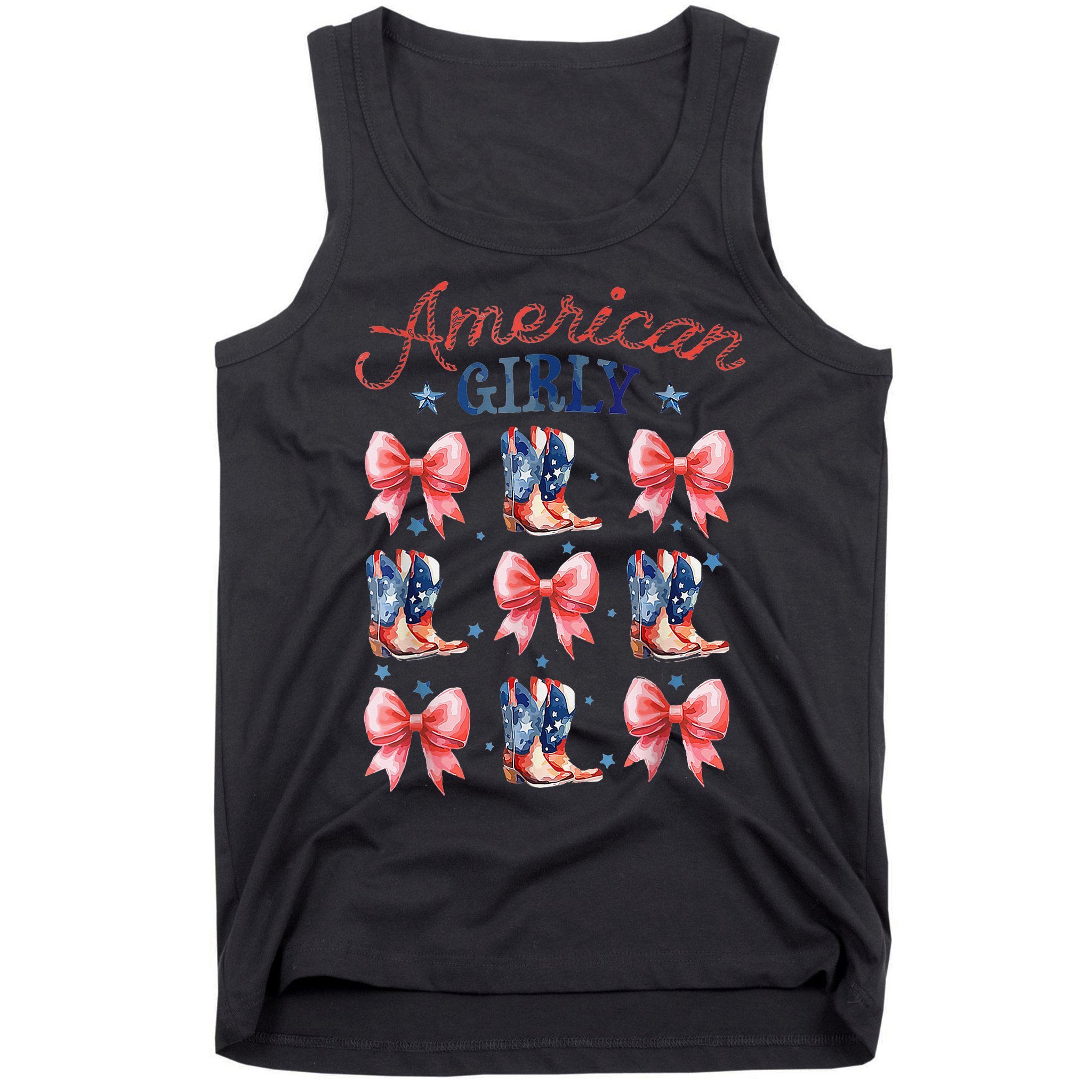 Coquette American Girly 4th Of July Western Cowgirl Boot Tank Top