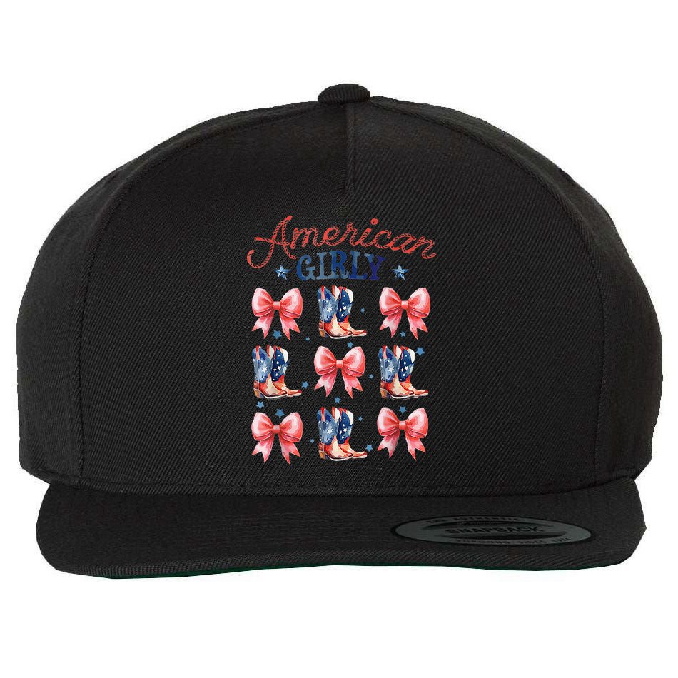 Coquette American Girly 4th Of July Western Cowgirl Boot Wool Snapback Cap