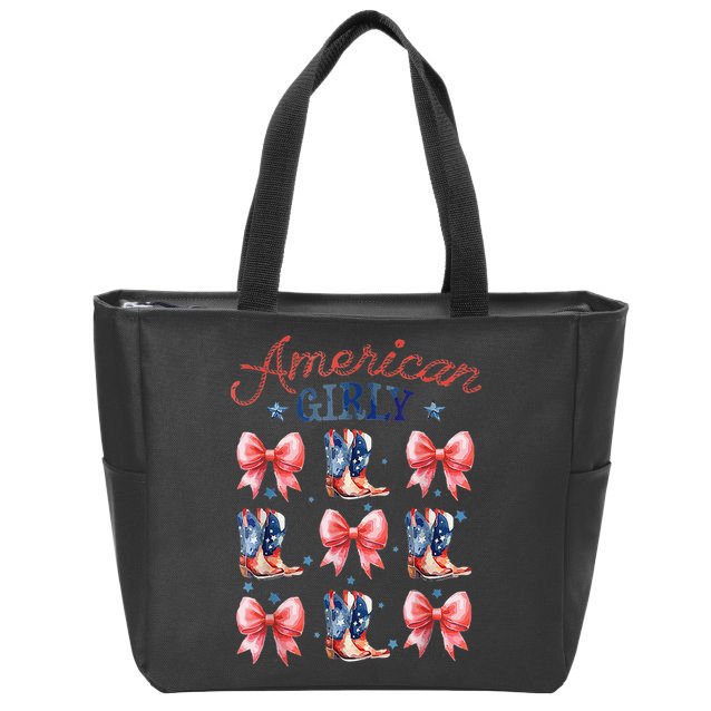 Coquette American Girly 4th Of July Western Cowgirl Boot Zip Tote Bag