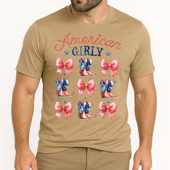 Coquette American Girly 4th Of July Western Cowgirl Boot Cooling Performance Crew T-Shirt