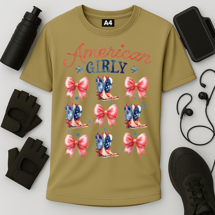 Coquette American Girly 4th Of July Western Cowgirl Boot Cooling Performance Crew T-Shirt