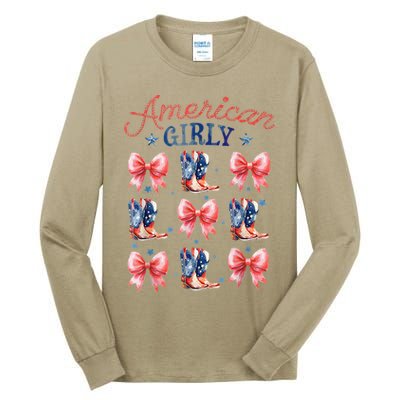 Coquette American Girly 4th Of July Western Cowgirl Boot Tall Long Sleeve T-Shirt