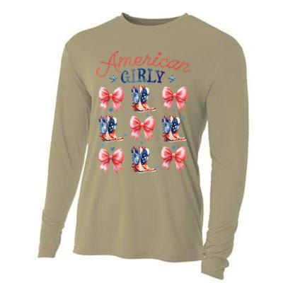 Coquette American Girly 4th Of July Western Cowgirl Boot Cooling Performance Long Sleeve Crew