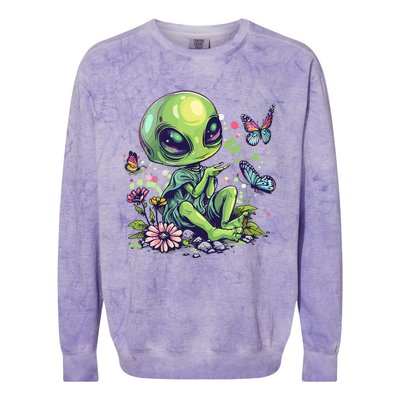 Cute Alien Girl With Flowers I Alien Colorblast Crewneck Sweatshirt