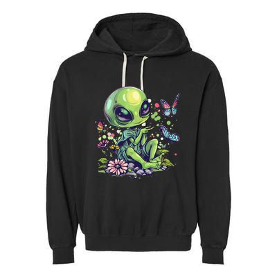 Cute Alien Girl With Flowers I Alien Garment-Dyed Fleece Hoodie