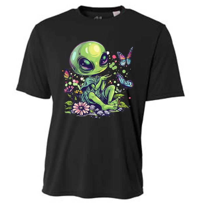 Cute Alien Girl With Flowers I Alien Cooling Performance Crew T-Shirt