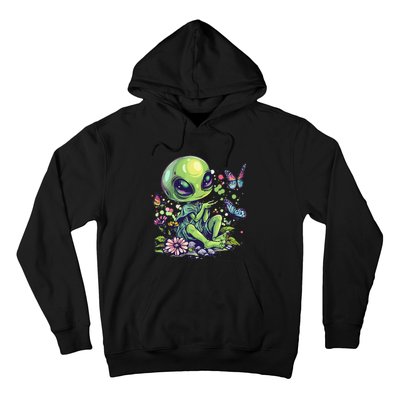 Cute Alien Girl With Flowers I Alien Hoodie