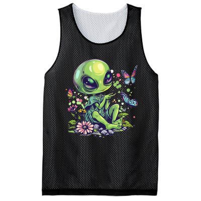 Cute Alien Girl With Flowers I Alien Mesh Reversible Basketball Jersey Tank