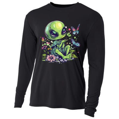 Cute Alien Girl With Flowers I Alien Cooling Performance Long Sleeve Crew