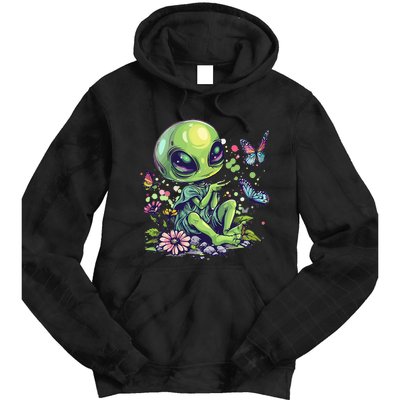 Cute Alien Girl With Flowers I Alien Tie Dye Hoodie