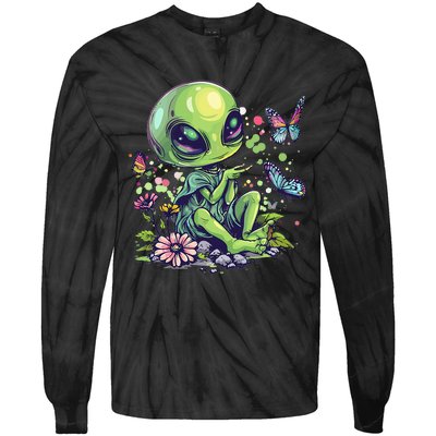 Cute Alien Girl With Flowers I Alien Tie-Dye Long Sleeve Shirt