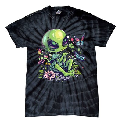 Cute Alien Girl With Flowers I Alien Tie-Dye T-Shirt