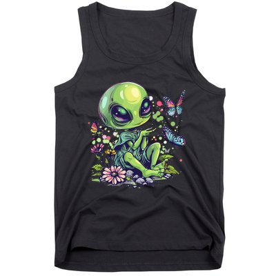 Cute Alien Girl With Flowers I Alien Tank Top