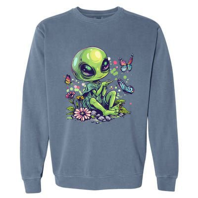 Cute Alien Girl With Flowers I Alien Garment-Dyed Sweatshirt