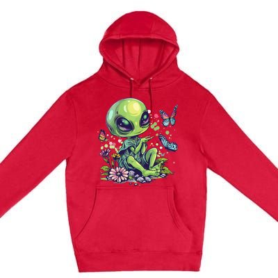 Cute Alien Girl With Flowers I Alien Premium Pullover Hoodie