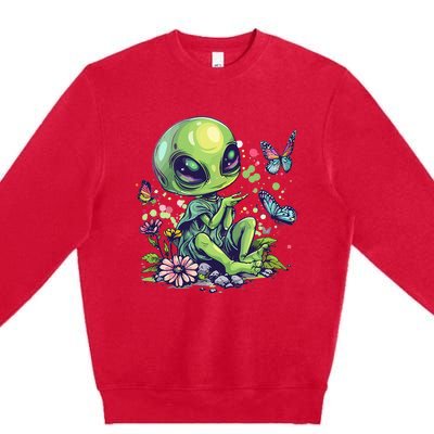 Cute Alien Girl With Flowers I Alien Premium Crewneck Sweatshirt