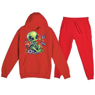 Cute Alien Girl With Flowers I Alien Premium Hooded Sweatsuit Set