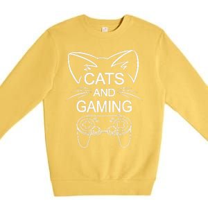 Cats And Gaming Funny Cat Lover Gaming Gift Gamer  Premium Crewneck Sweatshirt