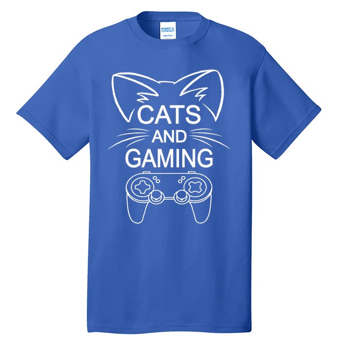 Cats And Gaming Funny Cat Lover Gaming Gift Gamer  Tall T-Shirt