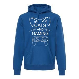 Cats And Gaming Funny Cat Lover Gaming Gift Gamer  Premium Hoodie