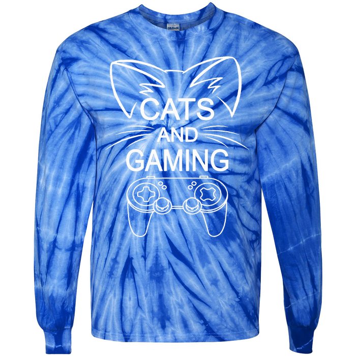 Cats And Gaming Funny Cat Lover Gaming Gift Gamer  Tie-Dye Long Sleeve Shirt