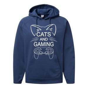 Cats And Gaming Funny Cat Lover Gaming Gift Gamer  Performance Fleece Hoodie