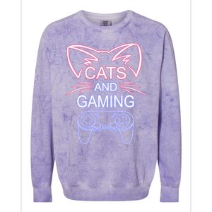 Cats And Gaming Funny Cat Lover Gaming Gift Gamer Colorblast Crewneck Sweatshirt